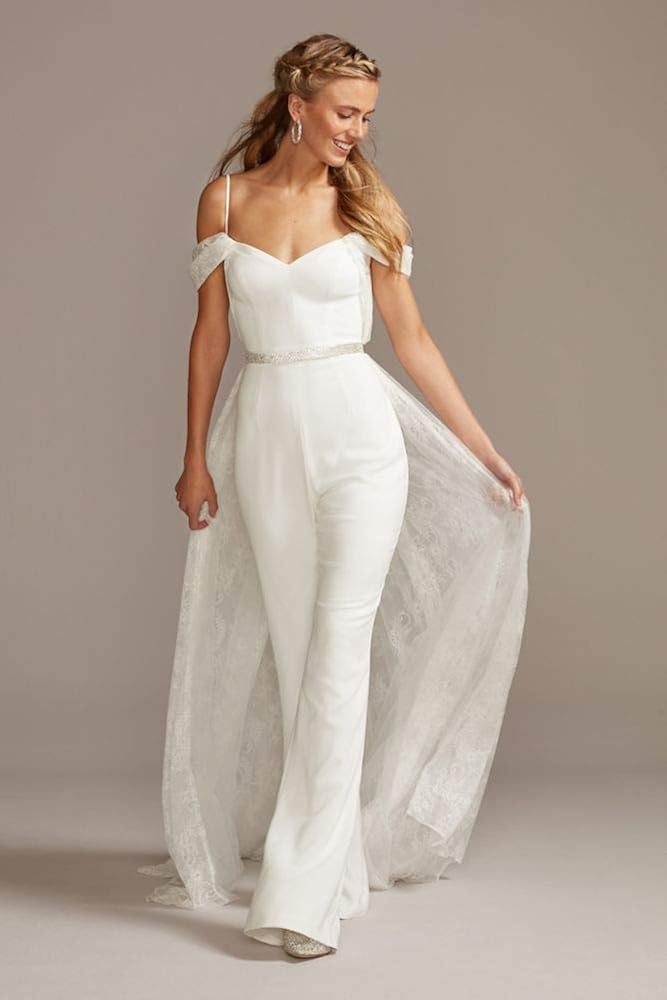 OffTheShoulder Wedding Jumpsuit with Lace