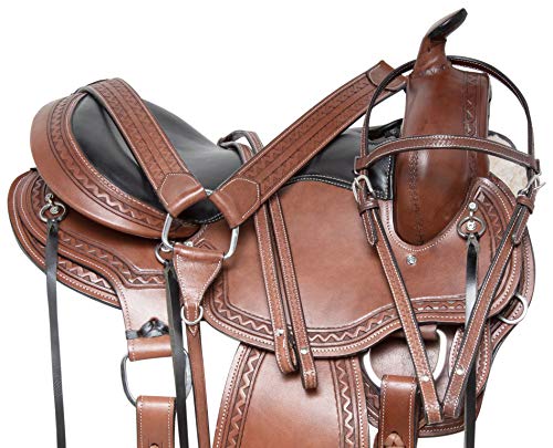 Acerugs GAITED TN Walking Horse Western Saddle TACK Set Premium Leather Bridle REINS Breast Collar (Brown, 16″)