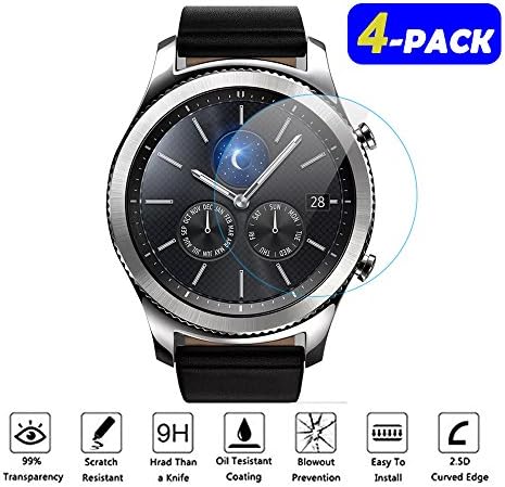 [4 PACK] Gear S3 Screen Protector, FIVEFISH Samsung Smart Watch 9H Tempered Glass Film Screen Protector for Samsung Smartwatch Gear S3 Frontier /Samsung Gear S3 Classic