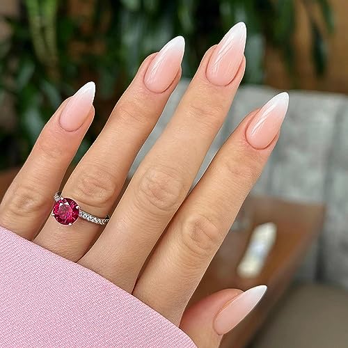 Qsnidy Press on Nails Almond, Ombre Nude to White Press on Nails Medium Fake Nails, Glossy Full Cover Glue On Nails for Women Daily Wear, Natural Fit Acrylic Stick on Nails in 12 Sizes - 24 Nail Kit