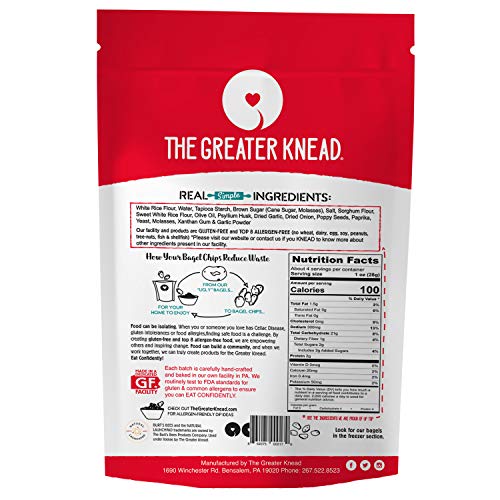 Greater Knead Gluten Free Bagel Chips - Everything, Vegan, non-GMO, Free of Wheat, Nuts, Soy, Peanuts, Tree Nuts (1 Bags)
