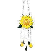Reicyfang Sunflower Wind Chimes Ornaments, Stained Glass Dripping Sunflower Pendant Window Hanging Panel Decoration with Chain, Flower Wind Chimes Art Decorations for Garden Patio Decor