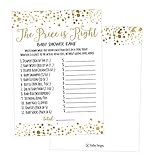 25 Gold Guess If The Price Is Right Baby Shower Game Ideas For Boys Girls Fun Party Activities Card Cute Best Gender Neutral Reveal Guessing Funny Question Bundle Pack For Couples Decorations Supplies