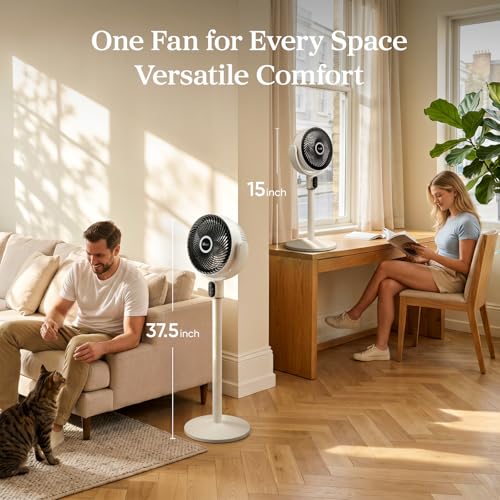 Levoit Standing Fan for Bedroom, 18dB Whisper Quiet Pedestal Fan for Sleep, 1024 CFM Ultra-High Airflow, 90° Oscillating Floor Fan, Remote, DC Motor, 5 Speeds, 12H Timer, For Home, Room, Office, White