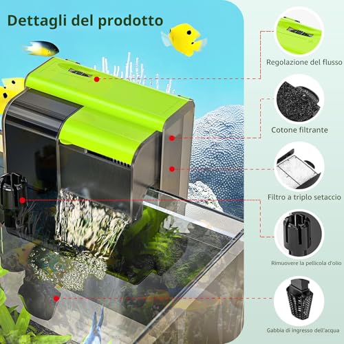 Forever Speed 4-in-1 UVC Outdoor Aquarium Filter Adjustable Flow Hanging Filter 450L/h Waterfall Filter for 10-100L Aquarium