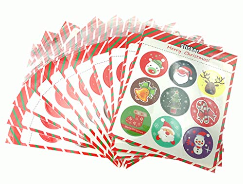 Kinteshun Christmas Sealing Sticker,Self-adhensive Xmas DIY Decorative Gift Packing Wrapping Envelope Seals Baking Label Paster Decals Sticker(10 Sheets,90pcs)