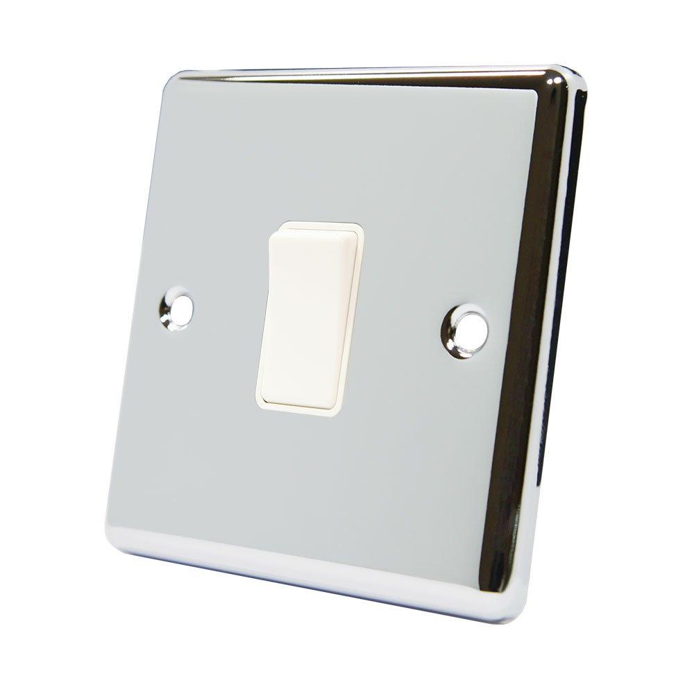 AET CPC1GSWIWH 1 Gang 2 Way 10 A Classical Chrome Polished White Insert Plastic Rocker Light Switch