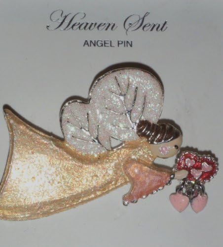 Angel Pin Heaven Sent Cute with Heart and Dangle Hearts