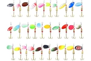 ZNCMRR 30PCS Fishing Lures Kit Set Spinnerbait for Bass Trout Walleye Salmon Assorted Metal Hard Lures Inline Spinner Baits