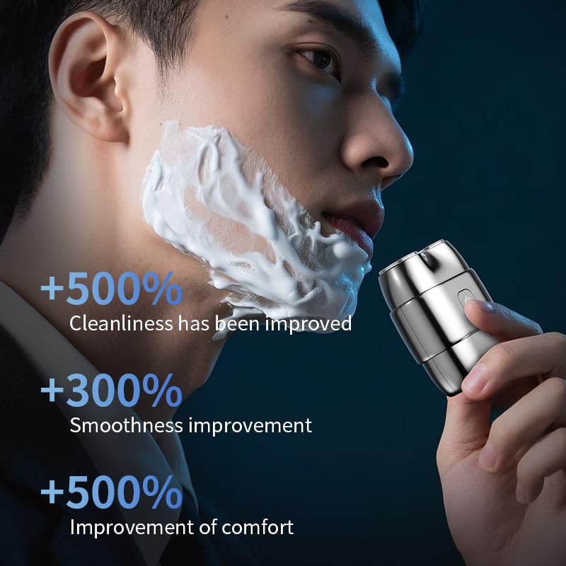 2025 Neu Rasierer Herren Elektrisch, Mini Portable Electric Shaver, IPX7 Wasserdicht Mini Trockenrasierer Herren Elektrisch mit Dual-Ring Magnetklinge für Nass- und Trockenrasierer (Silber) 4