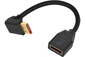 Duttek 90 Degree DisplayPort Cable 2.1, Short Up Angle Displayport Male to Female Cable [16K@30Hz, 8K@120Hz, 4K@240Hz] for Dual Monitor, RTX 5090/4090, 240Hz Gaming 6Inch/15cm