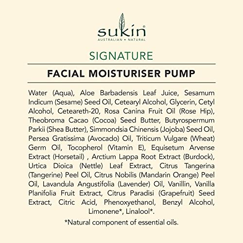 Sukin Facial Moisturizer Pump, Hydrating Face Cream with Wheat Germ and