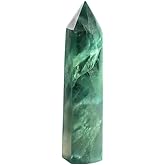 Runyangshi Green Fluorite Natural Healing Crystal Wands Height 2"-2.4", 6 Faceted Prism Wand Reiki Chakra Stone, Natural Quartz