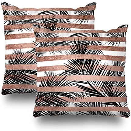 Geericy Decorative Throw Pillow Covers Tropical Palm Trees Modern Rose Gold Stripes Cushion Cover 18X18 Inch for Bedroom Sofa,Set of 2