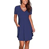 Atizon Women's Casual Crew Neck Dress for Women Short Sleeve Tunic Beach Dresses Summer