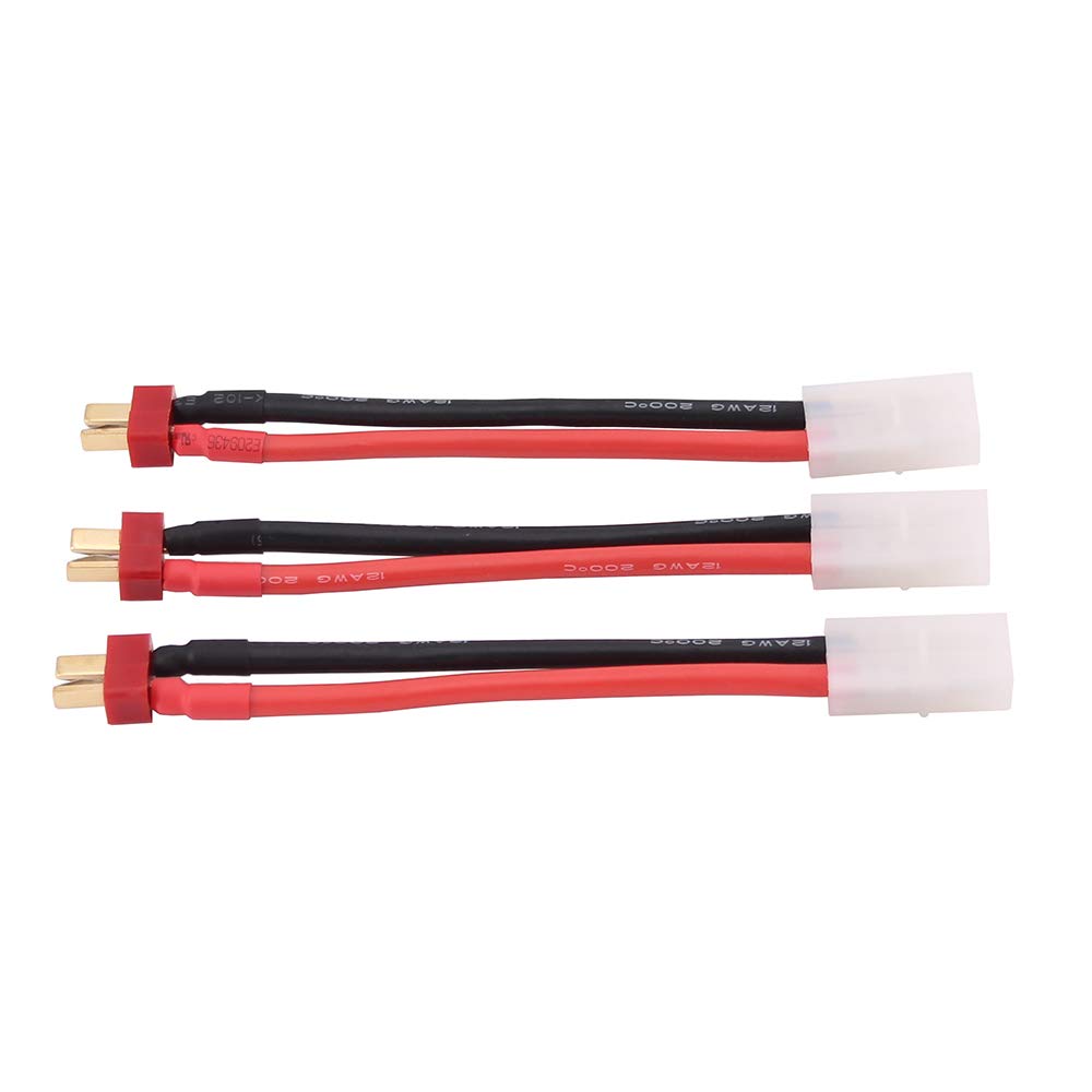 OliRC 3pcs Deans Style T-Plug Male to plug for Big Tamiya Female Connector Adapter 12 Gauge 4inch Wire(C69-3)
