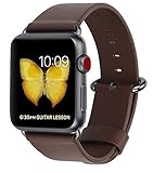 JSGJMY Apple Watch Band 38mm Brown Genuine Leather Strap Replacement Watchbands for iWatch Series 2/Series 1/Edition/Sport(Brown+Black Buckle)