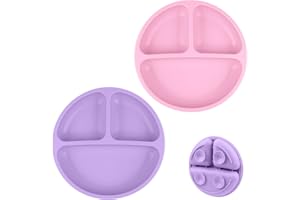Vicloon Suction Plates, 2 Pcs Baby Toddler Plate Silicone, BPA Free Divided Plate, Divided Plate Design,Silicone Grip Dish Microwave & Dishwasher Safe