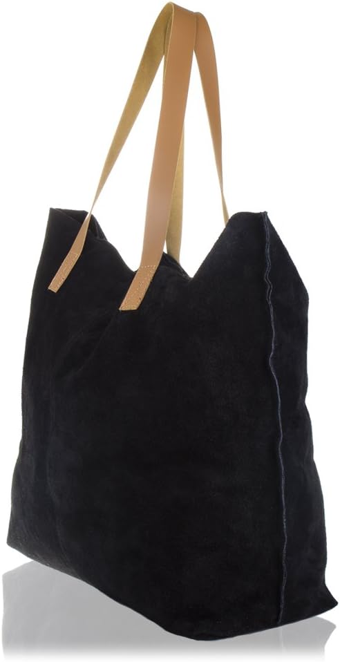 Firenze Artegiani Bolso Shopping Bag De Piel Auténtica, Acabado Gamuza Messenger Bag, 50 cm, Black (Negro) - Image 4