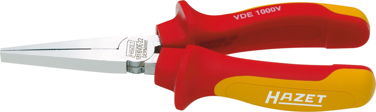 HAZET 1816VDE-22 160 mm VDE Flat Nose Pliers with Protective Insulation - Bright Chrome-Plated