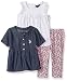 U.S. Polo Assn. Baby Girls' Fashion Top and Legging 3 Piece Set, White, 3/6 Months