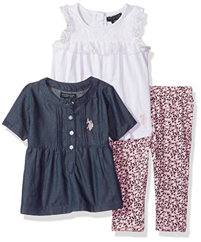 U.S. Polo Assn. Baby Girls' Fashion Top and Legging 3 Piece Set, White, 3/6 Months U.S. Polo Assn. Baby Girls' Fashion Top and Legging 3 Piece Set, White, 3/6 Months