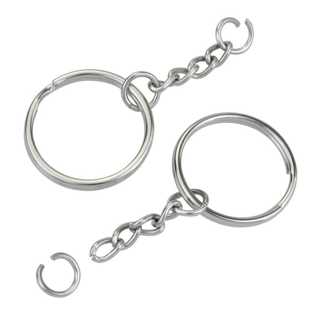 KINGFOREST 50-Piece Split Key Ring Kit with Chains & Jump Rings - 1 Inch Silver Nickel Bulk Jewelry Making Supplies for DIY Keychains, Charms, Crafts
