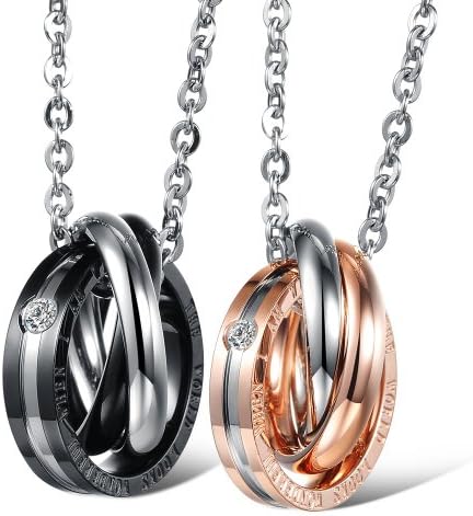 SunnyHouse Jewelry His & Hers Matching Set Titanium Stainless Steel Couple Pendant Necklace Korean Love Style in a Gift Box (One Pair)