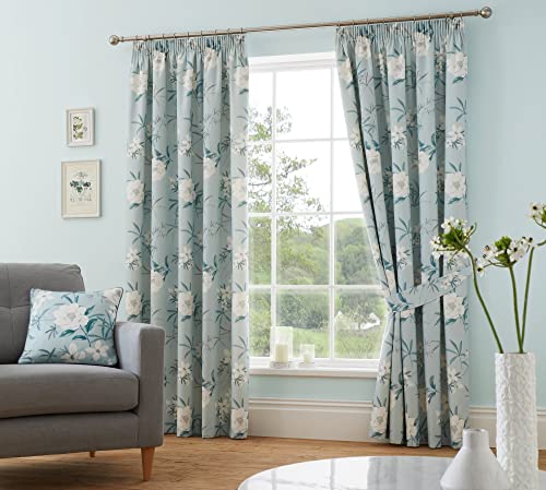 Dreams & Drapes Design - Eve - Pair of Pencil Pleat Curtains With Tie - Backs in Duck Egg, 66 Width x 54 Drop (168 x 137cm)