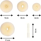 Gunwon 4pc Hair Donut Bun Shaper Set 4 Sizes Beige Nylon 20 Golden Bobby Pins view 2