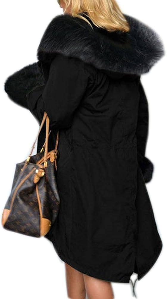 Aofur Womens Hooded Faux Fur Lined Warm Coats Parkas Anoraks Outwear Winter Long Jackets: Clothing