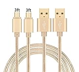 Micro USB Cable,2 Pack 3FT/1M Nylon Braided Tangle-Free High Speed Data Sync & Charging Cord with Al Connector for Android Samsung Galaxy HTC Sony and More (Gold)