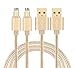 Micro USB Cable,2 Pack 3FT/1M Nylon Braided Tangle-Free High Speed Data Sync & Charging Cord with Al Connector for Android Samsung Galaxy HTC Sony and More (Gold)