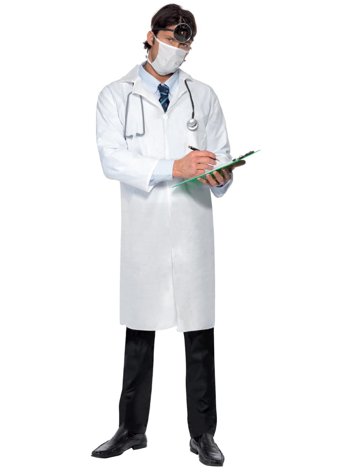 Smiffys Doctor's Costume, White with Long Coat & Mask, Hospital Fancy Dress, Adult Dress Up Costumes