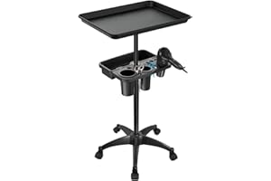 ARATAN Salon Tray Cart with Extra Storage Space, Upgrade Rolling Salon Tray on Wheels, Metal Salon Stations for Hair Stylist, Height Adjustable Instrument Tattoo Tray Salon Trolley Cart for Salon & Spa Use