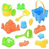 13 Pcs Beach Toys Set Sand Castle Bucket & Tools & Molds In Mesh With Zippered Bag Summer Play Set for Babies Kids