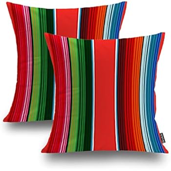 Shrahala Modern Retro Decorative Pillow Covers 18x18 Set of 2, Bright Rainbow Aztec Pattern Cushion Case for Sofa Bedroom Car Throw Pillow Covers Cushion Cover, Square 18 Inches, Bright Rainbow