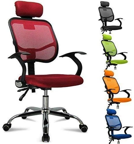 Femor Office Chair, Ergonomic Desk Chair, Adjustable Headrest/Height/Backrest Angle, Swivel Mesh Chair with Comfy Seat & Full Extent Spine Support (130Kg Capacity, Red)