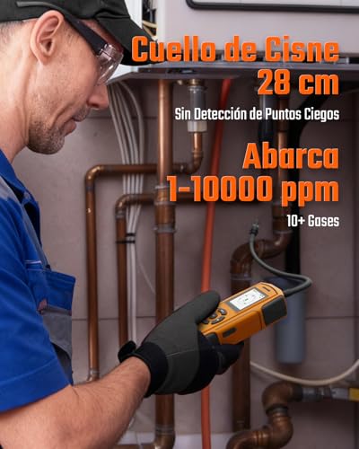 TopTes PT-990 Rechargeable Gas Detector with 28cm Flexible Probe, Detection Range 0-10,000ppm, Data Logging and 3 Types of Alarm, Gas Leak Detector for Propane, Methane - Orange