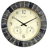 AcuRite 02418 14-Inch Faux-Slate Indoor/Outdoor Wall Clock with Thermometer, Hygrometer