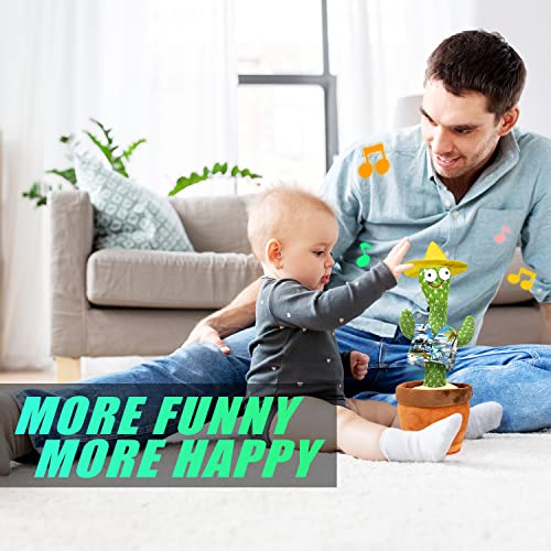 Dancing Cactus Toys for Baby Boys and Girls, Talking Plush Dancing Cactus Toy Electronic Plush Toy Singing, Record Repeating What You Say with 120 English Songs and LED Lighting for Home Decor Toys