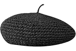 SUNTRADE Women's Knit Beret Hat, French Summer Straw Beret Bennie Artist Crochet