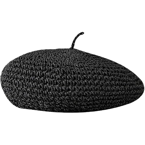 4763 Straw Beret Summer French Beret Hats For Women Artist Crochet Beret Black JH JOEJERRY Straw Crochet Flower Beret Hat French Beret Cap  main image 3