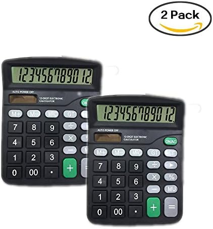 12-Digit Standard Desktop Calculators Set of 2, Dual Powered Office Calculator with Large LCD Display and Large Buttons, Basic Handheld Calculator. ( Black )