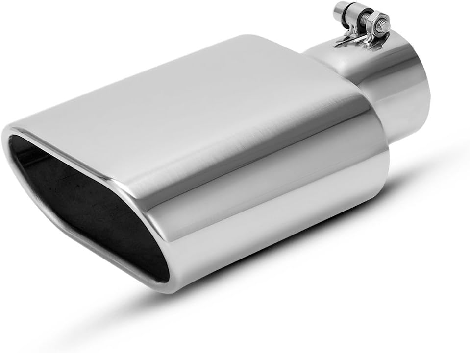 AUTOSAVER88 2.5 Inch Inlet Square Exhaust Tip, Chrome Polished Diesel Exhaust Tip, Bolt On Design, 2.5" Inlet, 5.5"x3"Outlet, 9" Long.
