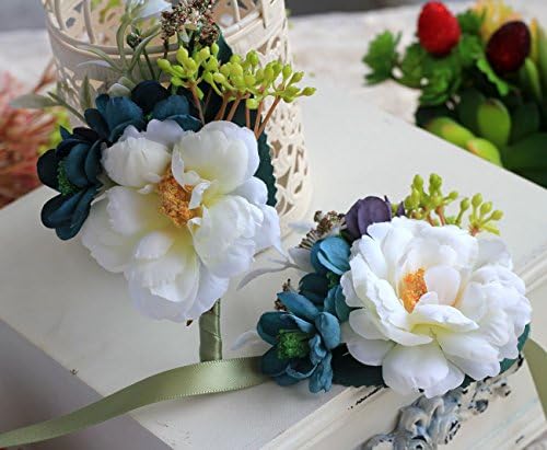 Zinsale Artifical Flower Wrist Corsage and Boutonniere Set for Wedding Prom Party