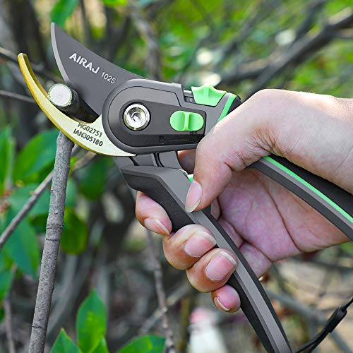 AIRAJ 8" Professional Pruning Shears, Two Adjustable Opening Degrees Hand Pruners, Great for Gardeners, Flower, Garden Trims, Grooming Garden Shears (Green) - Thumbnail 7