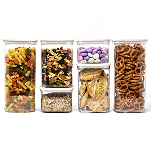 Airtight Dry Food Storage Container Set, Food Saver Clear Plastic Airtight Containers and Lids, Stackable, Space Saver, Will Keep your Food Fresh and Cabinet Organized (Set of 6)
