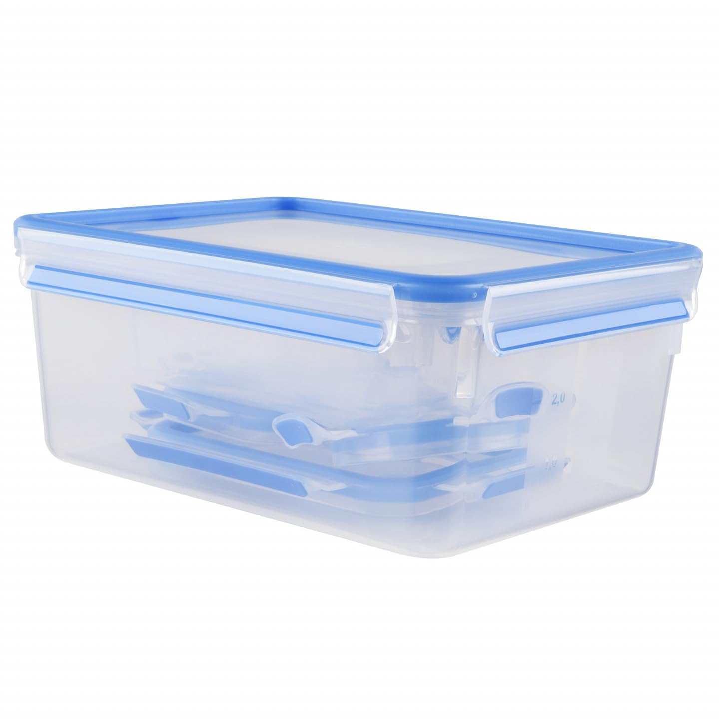 Emsa 508568 Clip & Close 5-piece set of food storage containers, various sizes, transparent/blue