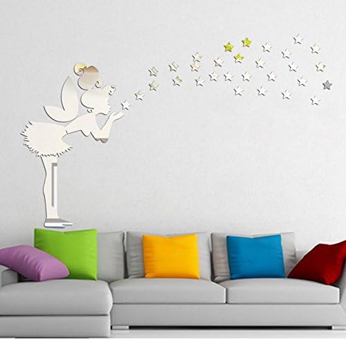 OTTATAT Wall Stickers for Girls 2019，Angel Magic Fairy Star 3D Mirror Wall Sticker Kid Bedroom Decoration Gift Silver Easy to Stick Bridal Shower Club Gift for Friends On Sale